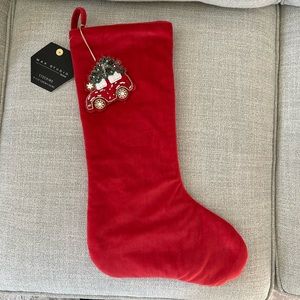 NWT Max Studio Red Super Soft Christmas Stocking with Beaded Car 8”x 22”